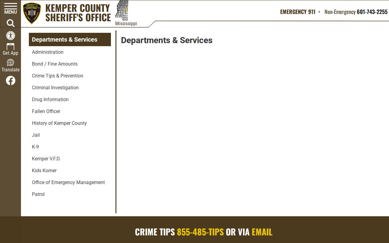 Kemper County Sheriff official departments and services directory