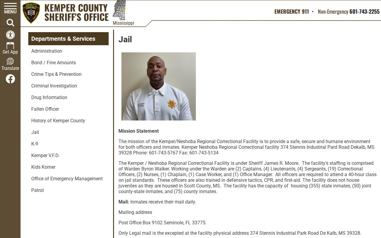 Kemper County regional correctional facility contact information