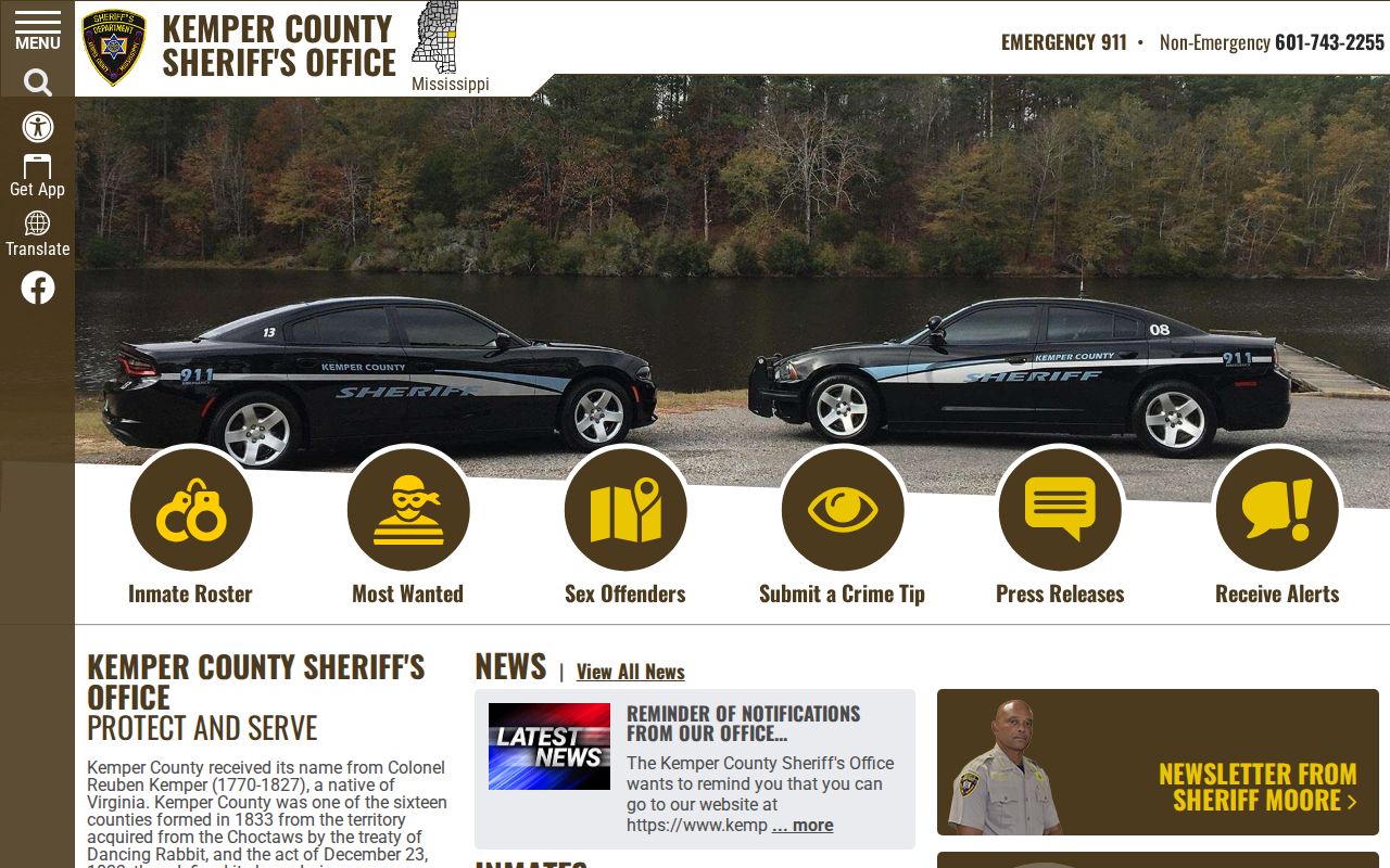 Kemper County Sheriff homepage navigation for warrant-related official resources